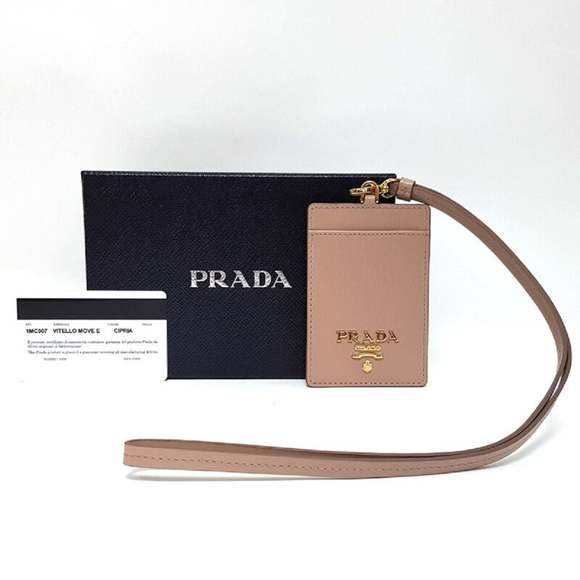 Prada Vitello Move Beige Leather Logo Plaque Lanyard Cardholder - Picture 3 of 9